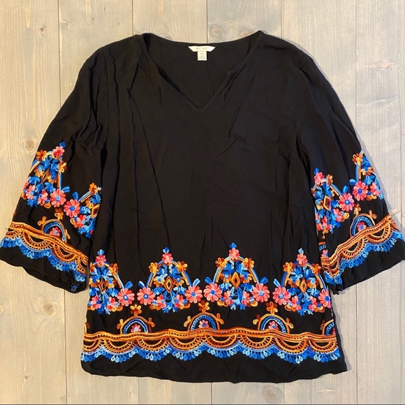 C EST 1946 Bell Sleeve Hem Embroidered Tunic Top - Picture 2 of 11